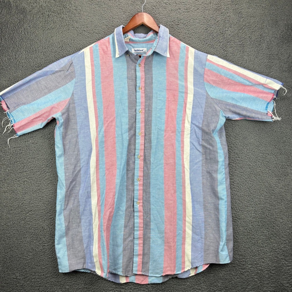 Saddlebrook Mens 2XT Striped Oxford Button Down Shirt Cut Off Raw Hem Pastel 2XL